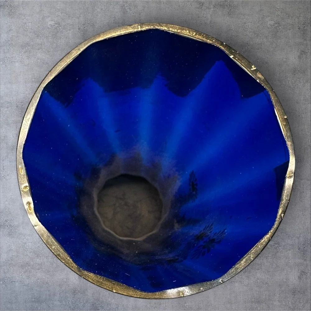 Vintage Cobalt Blue Glass Vase Daisy Flower Design Tall Elegant Home‎ Decor